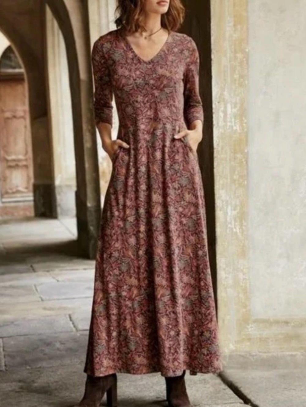 Peruvian Connection Maxi Dress Sz Medium Fit & Flare Winter Vine Prairie Cottage
